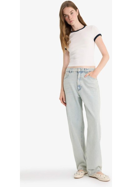 Fitted Bisiklet Yaka Ribana Kısa Kollu Tişört F9823AX25AU fiyatları