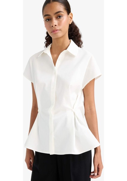 Fitted Poplin Kısa Kollu Gömlek