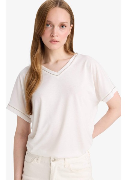 V Yaka Kısa Kollu Tişört F8191AX25HS modelleri