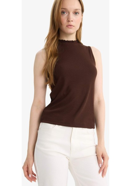 Slim Fit Dar Kesim Yarım Balıkçı Yaka Fitilli Kaşkorse Kolsuz Tunik G0050AX25HS modelleri