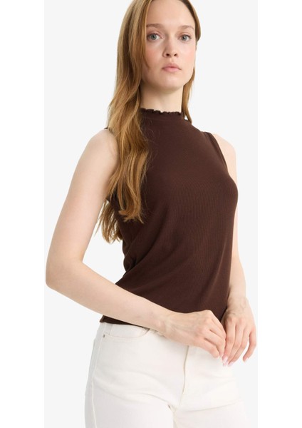 Slim Fit Dar Kesim Yarım Balıkçı Yaka Fitilli Kaşkorse Kolsuz Tunik G0050AX25HS fırsatları