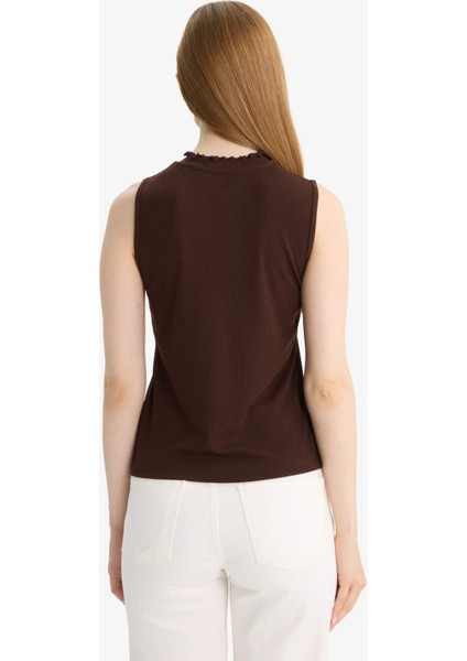 Slim Fit Dar Kesim Yarım Balıkçı Yaka Fitilli Kaşkorse Kolsuz Tunik G0050AX25HS