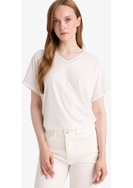 V Yaka Kısa Kollu Tişört F8191AX25HS