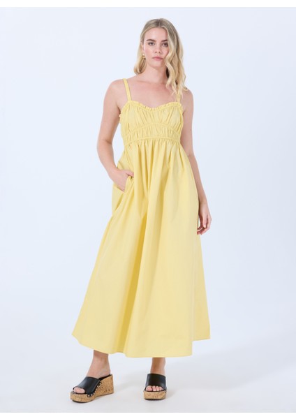 Kare Yaka Düz Sarı Standart Kadın Elbise 50537919 modelleri