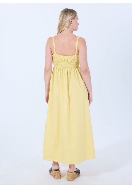 Kare Yaka Düz Sarı Standart Kadın Elbise 50537919 indirimleri