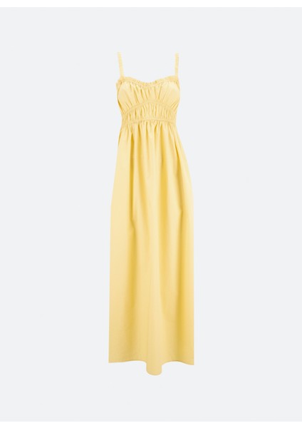 Kare Yaka Düz Sarı Standart Kadın Elbise 50537919