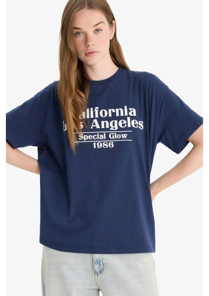 Oversize Geniş Kalıp Bisiklet Yaka Baskılı Kısa Kollu Tişört F8832AX25AU modelleri