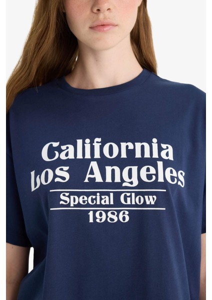 Oversize Geniş Kalıp Bisiklet Yaka Baskılı Kısa Kollu Tişört F8832AX25AU indirimleri