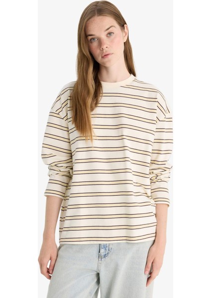 Loose Fit Bisiklet Yaka Çizgili Sweatshirt F7758AX25AU modelleri