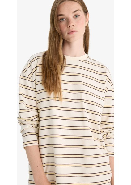 Loose Fit Bisiklet Yaka Çizgili Sweatshirt F7758AX25AU fırsatları