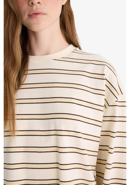 Loose Fit Bisiklet Yaka Çizgili Sweatshirt F7758AX25AU indirimleri