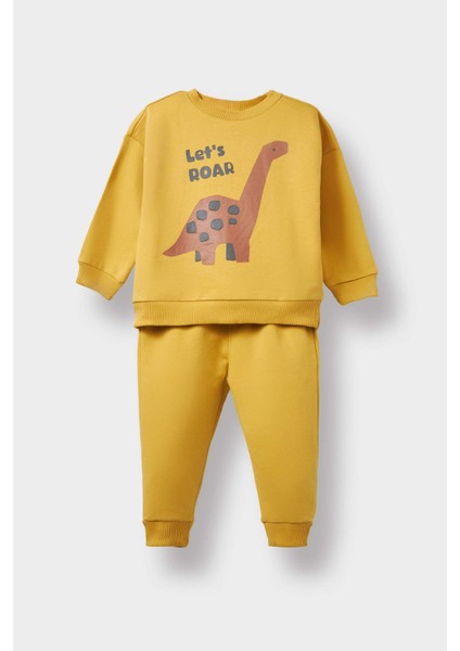 Erkek Bebek 2'li Takım Dinozor Baskılı Sweatshirt Eşofman Altı E9264A525AU