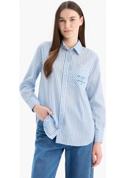 Relax Fit Baskılı Flamlı Pamuk Çizgili Uzun Kollu Gömlek Tunik C8854AX25SM modelleri