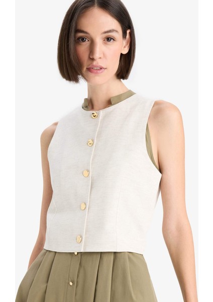 Fitted Bisiklet Yaka Düğmeli Yelek F6814AX25AU