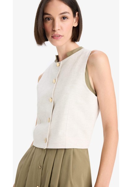 Fitted Bisiklet Yaka Düğmeli Yelek F6814AX25AU fırsatları