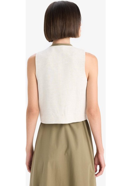 Fitted Bisiklet Yaka Düğmeli Yelek F6814AX25AU