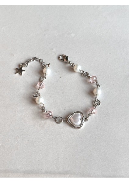 Pembe Kalp Yıldız Boncuk Inci El Yapımı Bileklik, Zarif ve Şık Takı Hediye modelleri