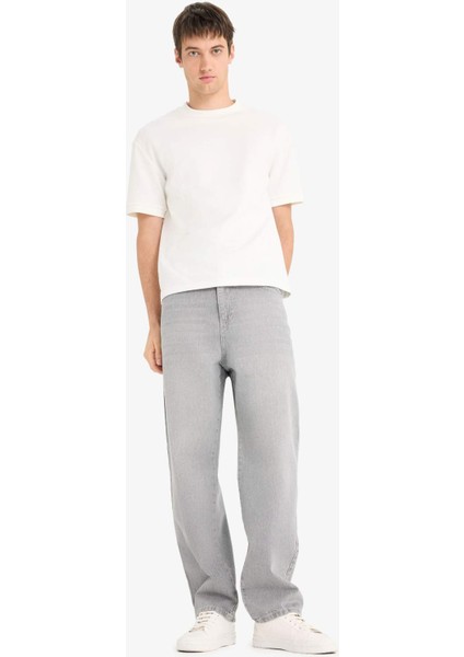 %100 Pamuk Baggy Fit Geniş Paça Jean Yıkamalı Pantolon F6670AX25SM modelleri