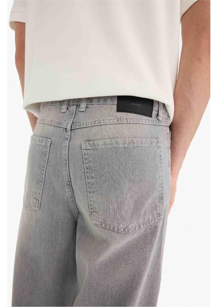 %100 Pamuk Baggy Fit Geniş Paça Jean Yıkamalı Pantolon F6670AX25SM