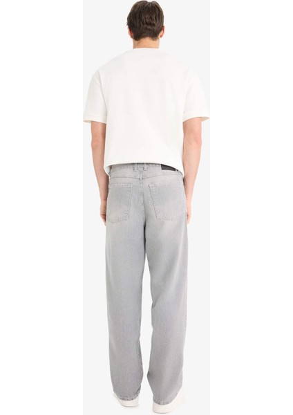 %100 Pamuk Baggy Fit Geniş Paça Jean Yıkamalı Pantolon F6670AX25SM