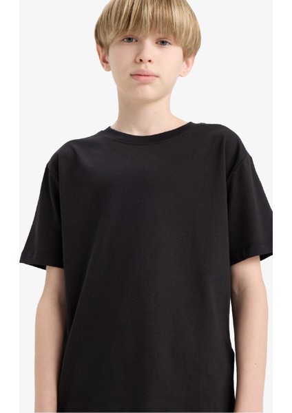 Erkek Çocuk Bisiklet Yaka Basic Düz Kısa Kollu Okul Tişörtü K1687A625AU