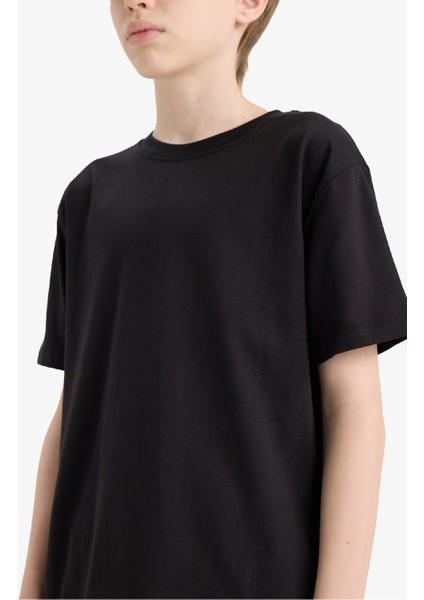 Erkek Çocuk Bisiklet Yaka Basic Düz Kısa Kollu Okul Tişörtü K1687A625AU