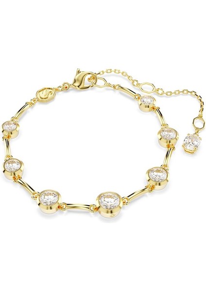 Beyaz ve Altın Kaplamalı, Yuvarlak Kesimli Şık Tenis Bileklik