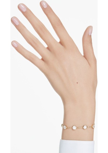 Beyaz ve Altın Kaplamalı, Yuvarlak Kesimli Şık Tenis Bileklik indirimleri