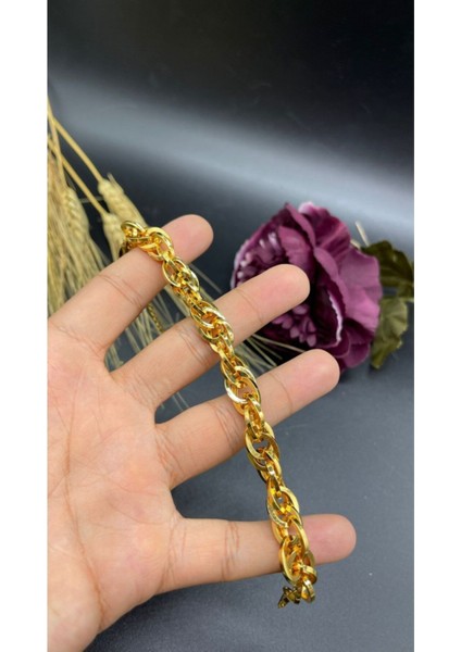 Parlak 22 Ayar Altın Kaplama Zirkon Taşlı Iç Içe Geçmeli Bileklik