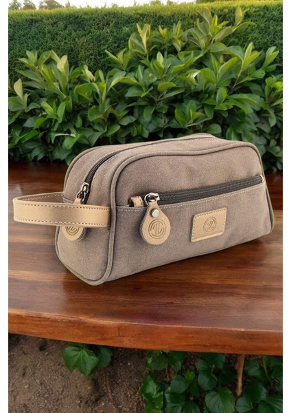 Kahverengi Kanvas Günlük ve Seyahat Çok Amaçlı Makyaj ve Bakım Çantası