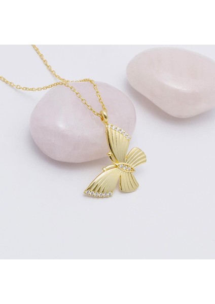 Zirkon Taşlı Altın Kaplama 925 Ayar Gümüş Kolye