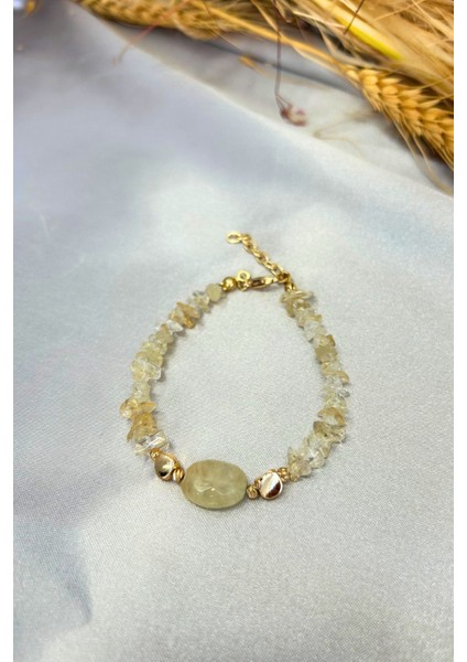 Doğal Sitrin Taşlı El Yapımı Kadın Bileklik, Parlak ve Şık Takı