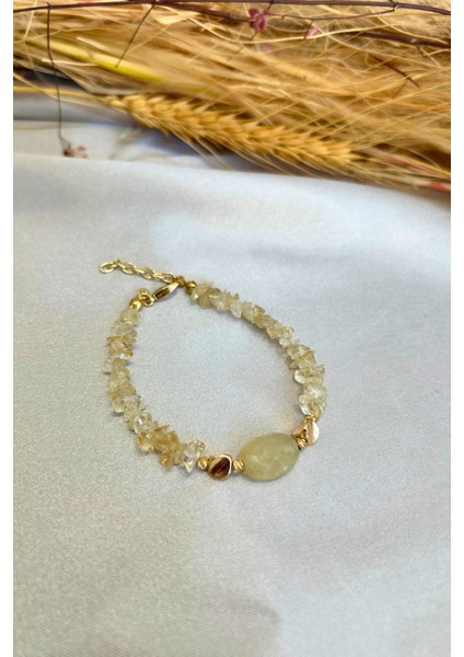 Doğal Sitrin Taşlı El Yapımı Kadın Bileklik, Parlak ve Şık Takı fiyatları
