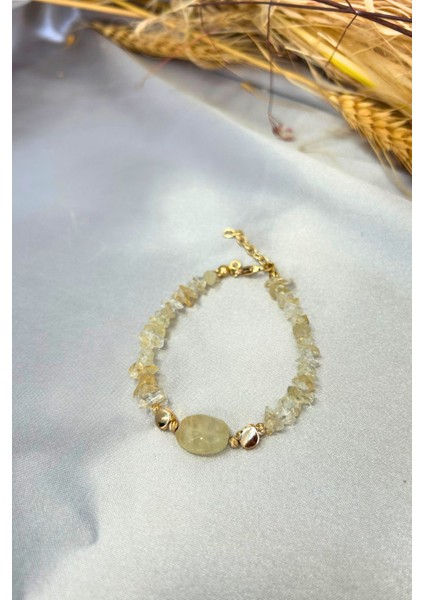 Doğal Sitrin Taşlı El Yapımı Kadın Bileklik, Parlak ve Şık Takı fırsatları