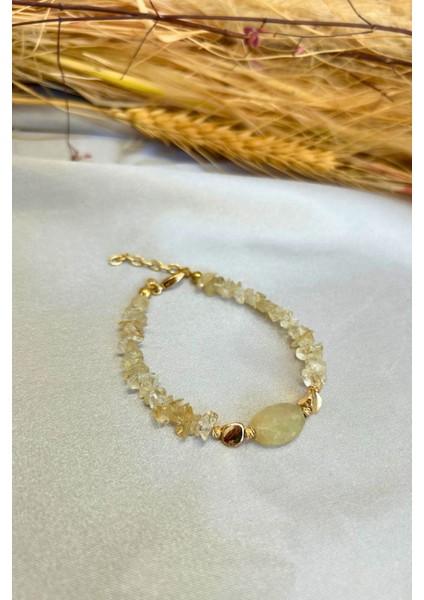 Doğal Sitrin Taşlı El Yapımı Kadın Bileklik, Parlak ve Şık Takı indirimleri
