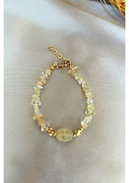 Doğal Sitrin Taşlı El Yapımı Kadın Bileklik, Parlak ve Şık Takı