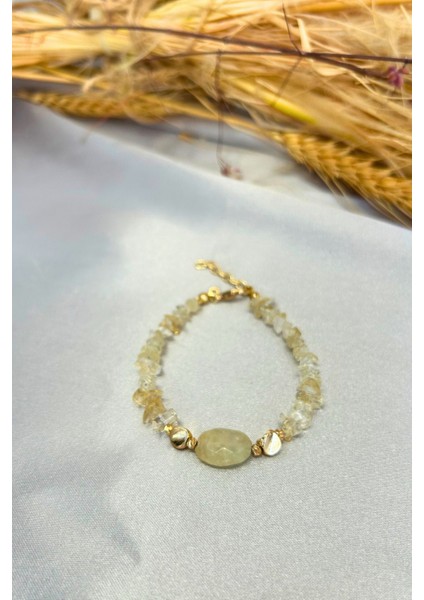 Doğal Sitrin Taşlı El Yapımı Kadın Bileklik, Parlak ve Şık Takı
