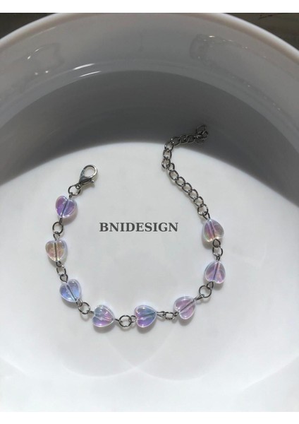 Turuncu Hologram Kalp El Yapımı Kadın Bileklik, Şık ve Renkli Takı Seçeneği