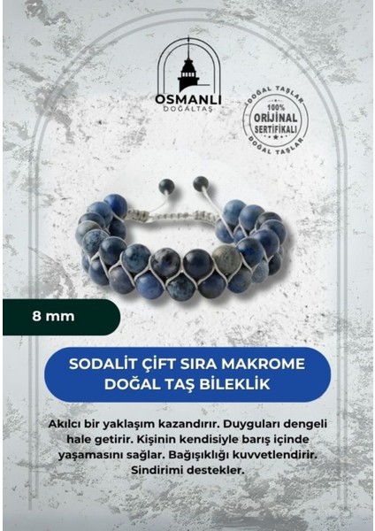 Lacivert 8mm Sodalit Çift Sıra Makrome Doğal Taş Bileklik