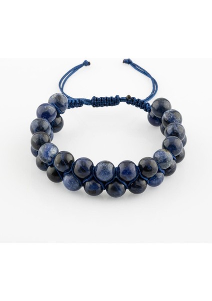 Lacivert 8mm Sodalit Çift Sıra Makrome Doğal Taş Bileklik modelleri