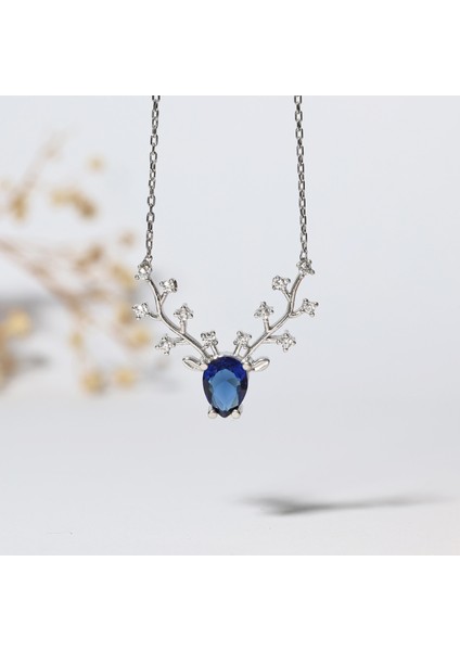 Safir Renkli Tasarım Gümüş Kolye