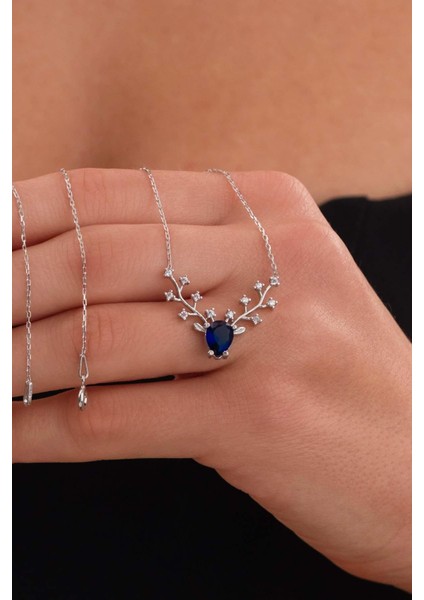 Safir Renkli Tasarım Gümüş Kolye fiyatları