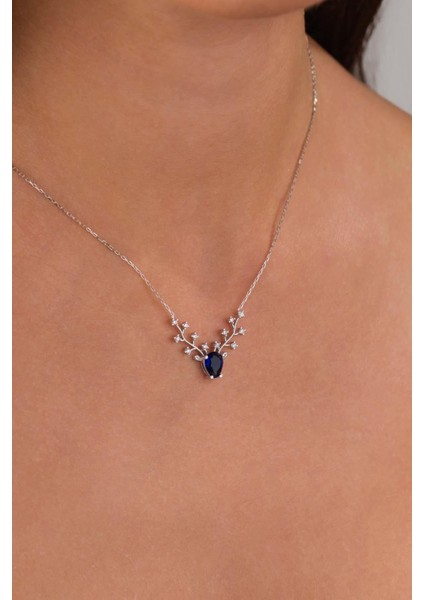 Safir Renkli Tasarım Gümüş Kolye