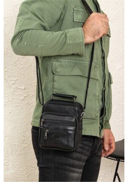 Şık Siyah Deri Erkek Omuz ve Çapraz Çanta, Günlük Kullanım Için Tasarım modelleri