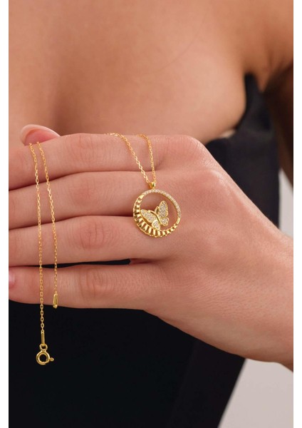 Zirkon Taşlı Altın Kaplama Kelebek Gümüş Kolye fiyatları