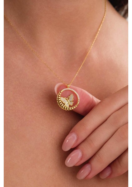 Zirkon Taşlı Altın Kaplama Kelebek Gümüş Kolye modelleri