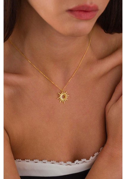 Zirkon Taşlı Altın Kaplam Güneş Gümüş Kolye fırsatları