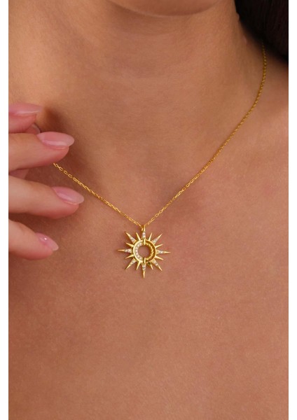 Zirkon Taşlı Altın Kaplam Güneş Gümüş Kolye indirimleri