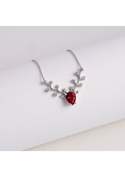 Yakut Renkli Tasarım Gümüş Kolye