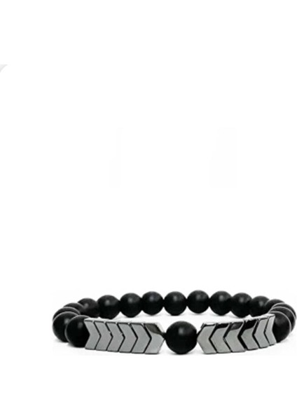 Doğal Taş Bileklik, Hematit ve Oniks Taşı, Şık Takı, El Işçiliği